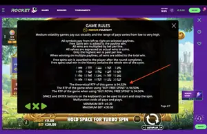 The Dog House Royal Hunt RTP 94.52% at Casino Rocket — game rules screen