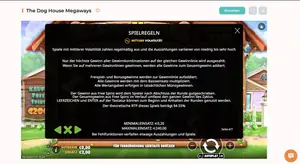 The Dog House Megaways RTP 94.55% at Spininio — game rules screen